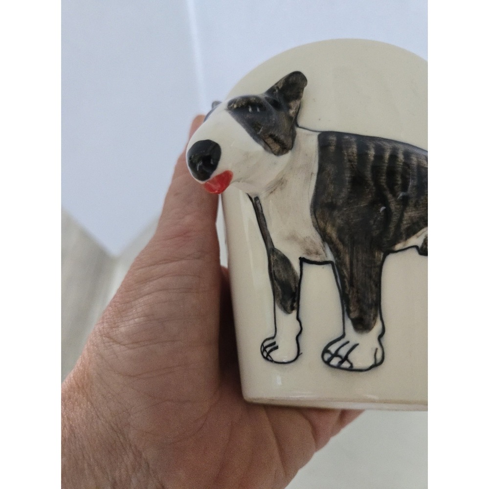 3D Bull Terrier Dog Ceramic Coffee Tea Mug Cup Brown White Red Tongue Gift - Picture 3 of 12